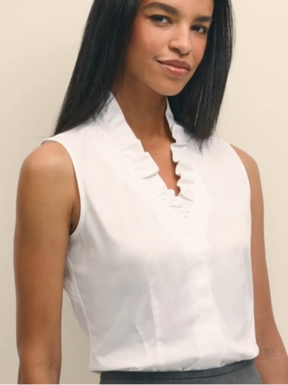 Brooks Brothers Women’s Supima Cotton Ruffle White Sleeveless Blouse size 10
